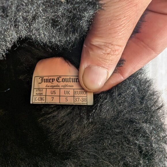 Juicy Couture Black Faux Fur & Suede Moccasin Boots with Logo Ribbon Tie Size 7 - Picture 4 of 9